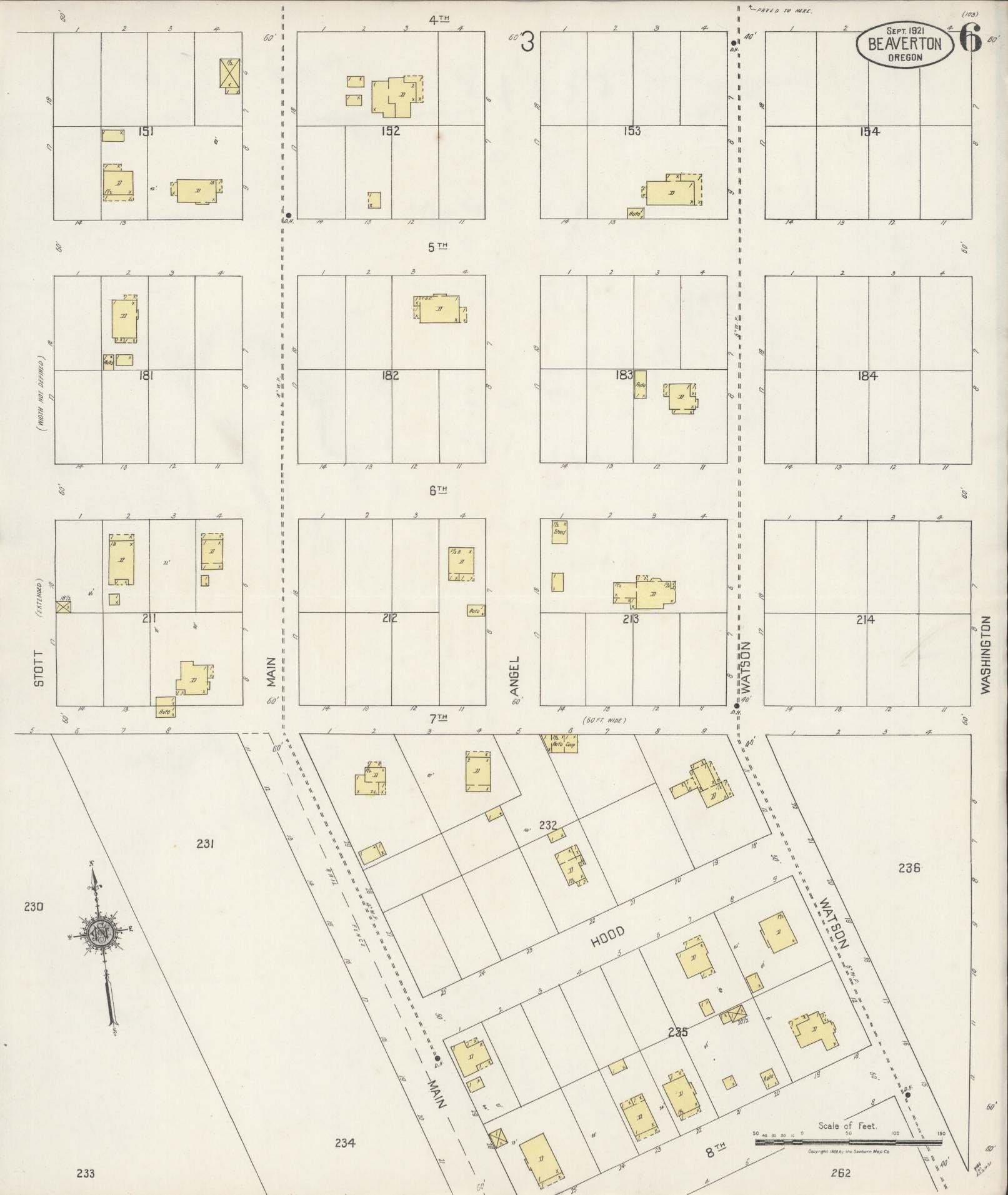 Sanborn Fire Insurance Map from Beaverton, Washington County, Oregon (1921), Sheet #0006 - Historic Sanborn Fire Insurance Map Print, vintage old map wall art, antique decor, genealogy gift, Oregon Oregon map