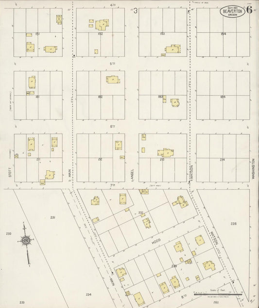 Sanborn Fire Insurance Map from Beaverton, Washington County, Oregon (1921), Sheet #0006 - Historic Sanborn Fire Insurance Map Print, vintage old map wall art, antique decor, genealogy gift, Oregon Oregon map
