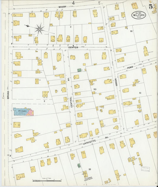 Sanborn Fire Insurance Map from Milford, New Haven County, Connecticut (1900), Sheet #0005 - Historic Sanborn Fire Insurance Map Print, vintage old map wall art, antique decor, genealogy gift, Connecticut Connecticut map