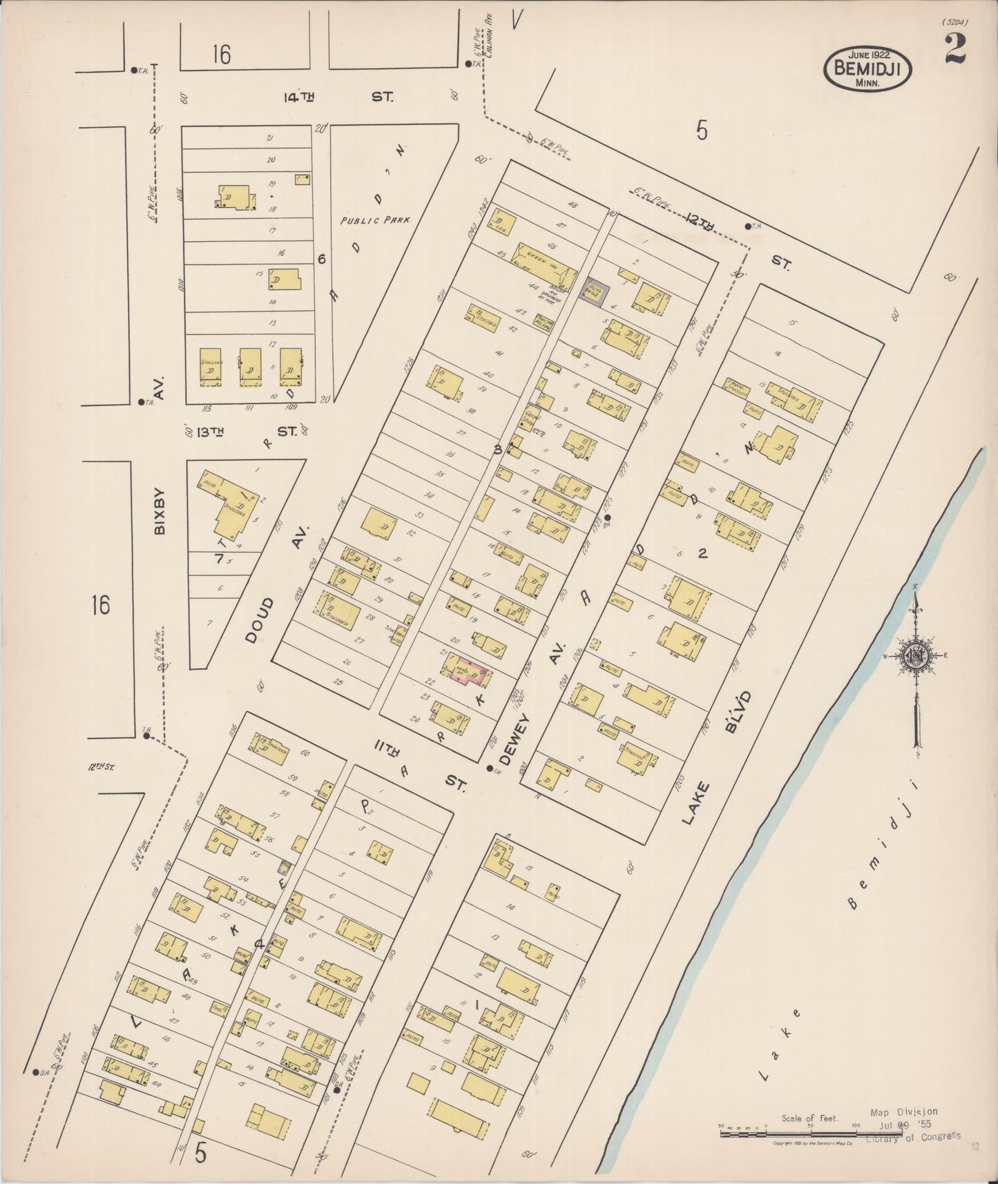 Sanborn Fire Insurance Map from Bemidji, Beltrami County, Minnesota (1922), Sheet #0002 - Historic Sanborn Fire Insurance Map Print, vintage old map wall art, antique decor, genealogy gift, Minnesota Minnesota map