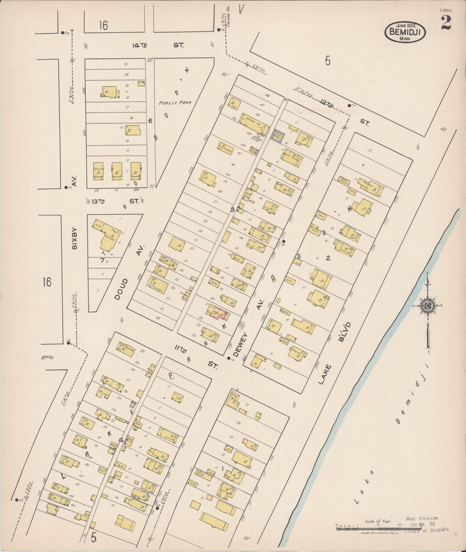Sanborn Fire Insurance Map from Bemidji, Beltrami County, Minnesota (1922), Sheet #0002 - Historic Sanborn Fire Insurance Map Print, vintage old map wall art, antique decor, genealogy gift, Minnesota Minnesota map