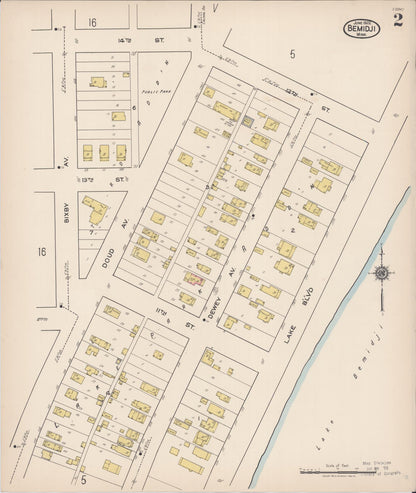 Sanborn Fire Insurance Map from Bemidji, Beltrami County, Minnesota (1922), Sheet #0002 - Historic Sanborn Fire Insurance Map Print, vintage old map wall art, antique decor, genealogy gift, Minnesota Minnesota map