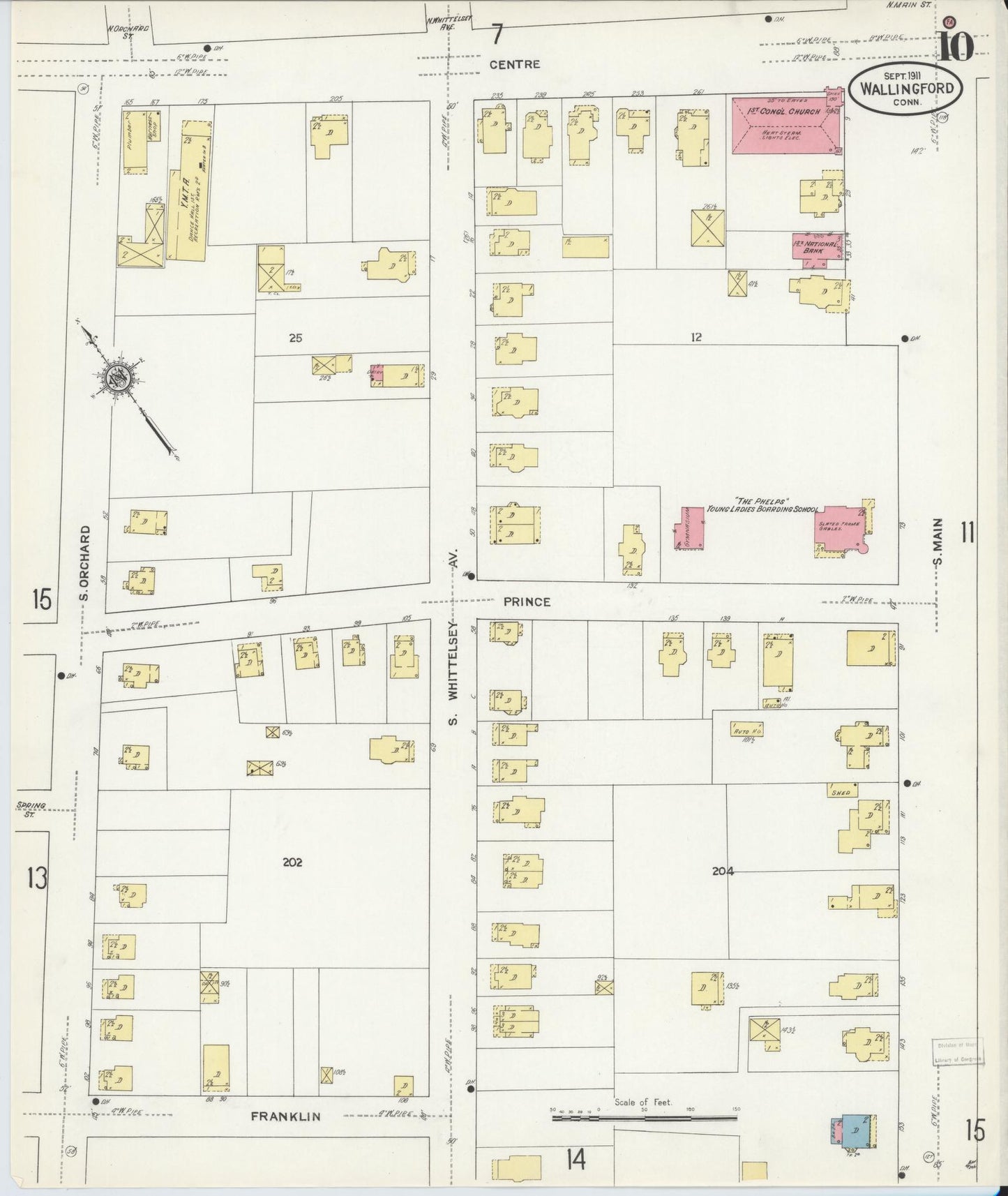 Sanborn Fire Insurance Map from Wallingford, New Haven County, Connecticut (1911), Sheet #0010 - Complete Map Set gallery image, historic Sanborn map, vintage wall art, Connecticut Connecticut