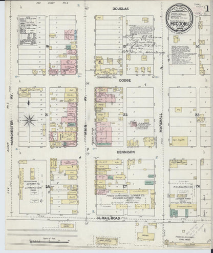 Sanborn Fire Insurance Map from Mccook, Red Willow County, Nebraska (1889), Sheet #0001 - Complete Map Set gallery image, historic Sanborn map, vintage wall art, Nebraska Nebraska