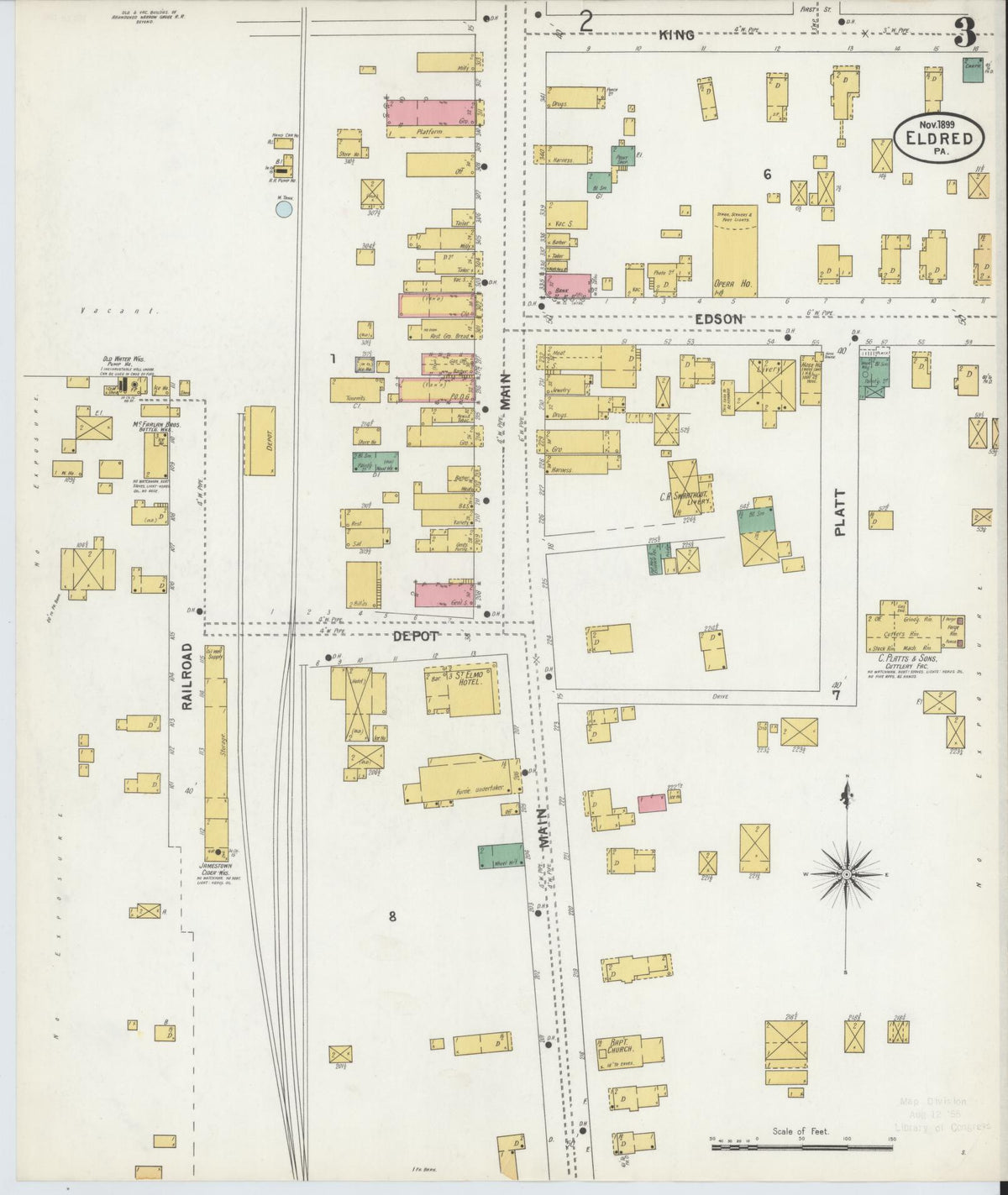 Sanborn Fire Insurance Map from Eldred, McKean County, Pennsylvania (1899), Sheet #0003 - Complete Map Set gallery image, historic Sanborn map, vintage wall art, Pennsylvania Pennsylvania