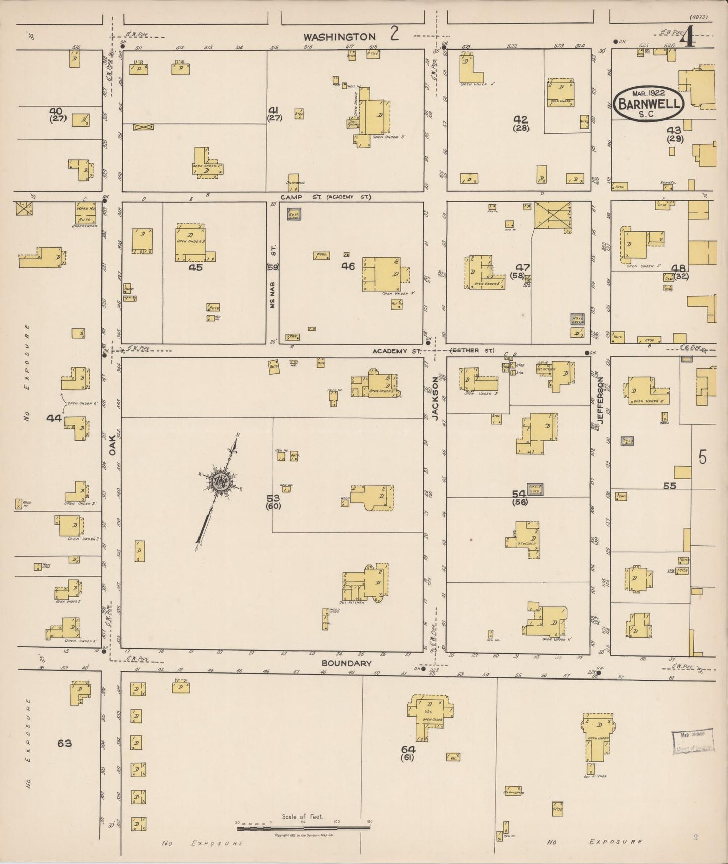 Sanborn Fire Insurance Map from Barnwell, Barnwell County, South Carolina (1922), Sheet #0004 - Complete Map Set gallery image, historic Sanborn map, vintage wall art, South Carolina South Carolina