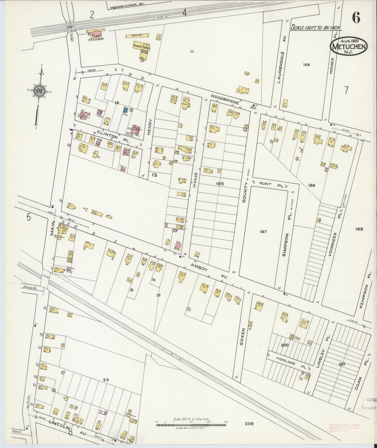 Sanborn Fire Insurance Map from Metuchen, Middlesex County, New Jersey (1920), Sheet #0006 - Complete Map Set gallery image, historic Sanborn map, vintage wall art, New Jersey New Jersey