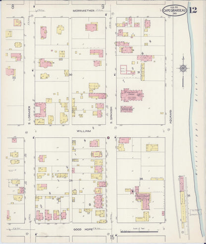 Sanborn Fire Insurance Map from Cape Girardeau, Cape Girardeau County, Missouri (1915), Sheet #0012 - Complete Map Set gallery image, historic Sanborn map, vintage wall art, Missouri Missouri