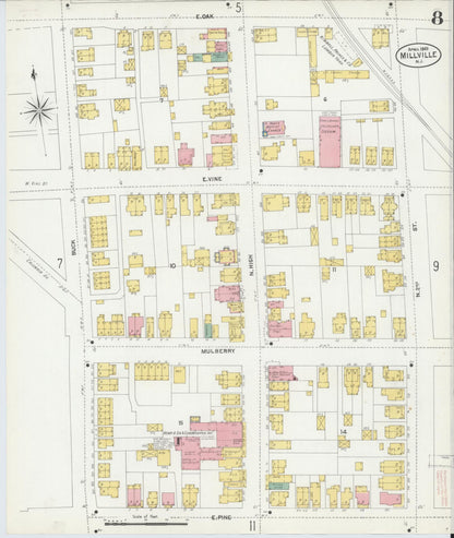 Sanborn Fire Insurance Map from Millville, Cumberland County, New Jersey (1903), Sheet #0008 - Historic Sanborn Fire Insurance Map Print, vintage old map wall art, antique decor, genealogy gift, New Jersey New Jersey map