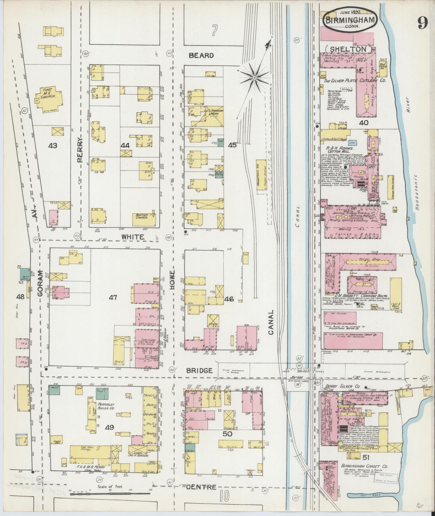 Sanborn Fire Insurance Map from Birmingham, New Haven County, Connecticut (1892), Sheet #0009 - Complete Map Set gallery image, historic Sanborn map, vintage wall art, Connecticut Connecticut