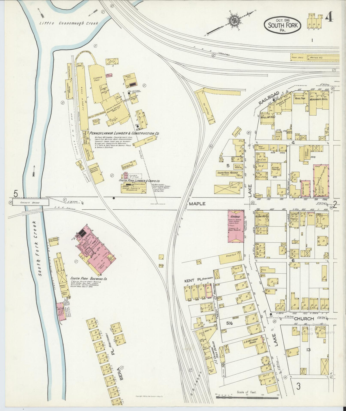 Sanborn Fire Insurance Map from South Fork, Cambria County, Pennsylvania (1916), Sheet #0004 - Historic Sanborn Fire Insurance Map Print, vintage old map wall art, antique decor, genealogy gift, Pennsylvania Pennsylvania map