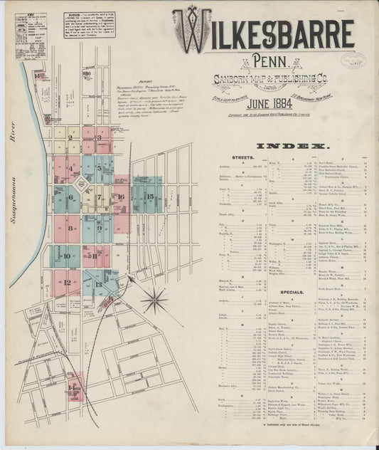 Sanborn Fire Insurance Map from Wilkes Barre, Luzerne County, Pennsylvania (1884), Sheet #0001 - Historic Sanborn Fire Insurance Map Print, vintage old map wall art, antique decor, genealogy gift, Pennsylvania Pennsylvania map