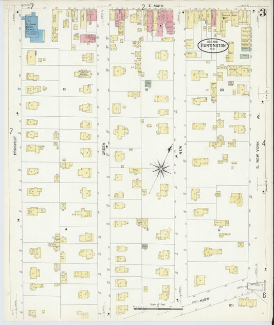 Sanborn Fire Insurance Map from Huntington, Suffolk County, New York (1908), Sheet #0003 - Historic Sanborn Fire Insurance Map Print, vintage old map wall art, antique decor, genealogy gift, New York New York map