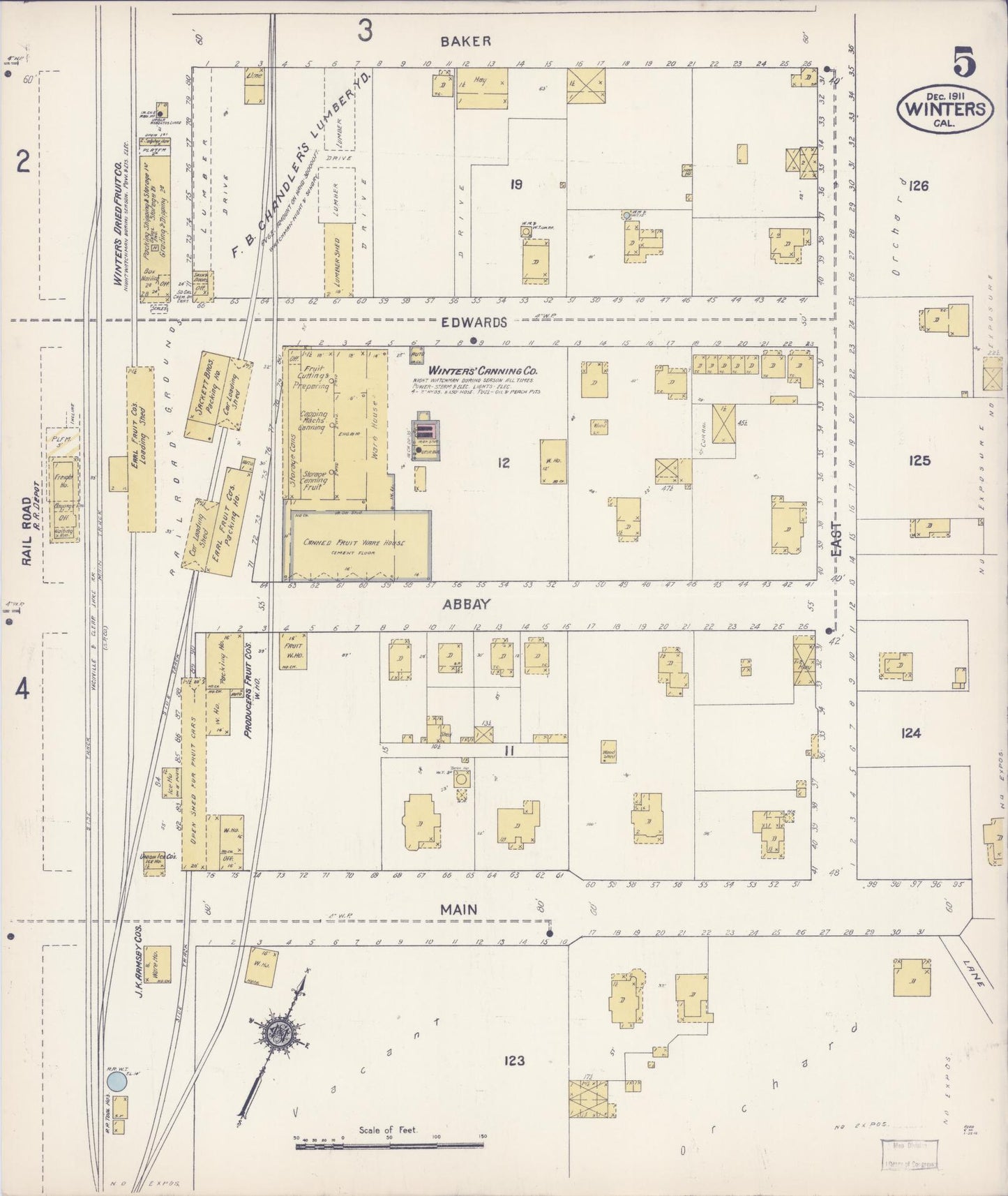 Sanborn Fire Insurance Map from Winters, Yolo County, California (1911), Sheet #0005 - Complete Map Set gallery image, historic Sanborn map, vintage wall art, California California