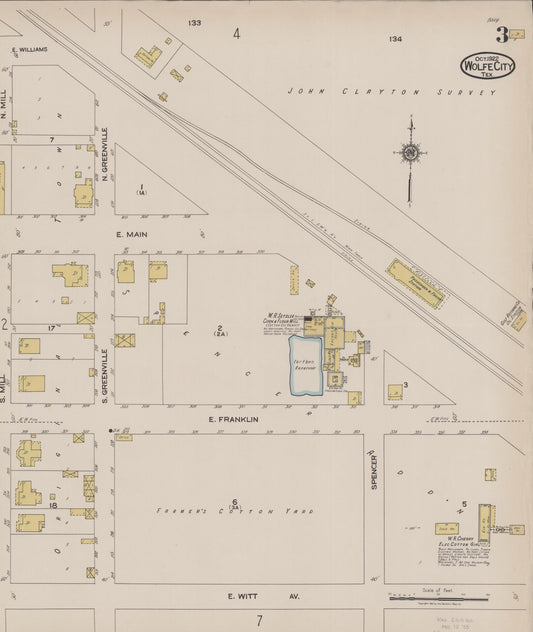Sanborn Fire Insurance Map from Wolfe City, Hunt County, Texas (1922), Sheet #0003 - Historic Sanborn Fire Insurance Map Print, vintage old map wall art, antique decor, genealogy gift, Texas Texas map
