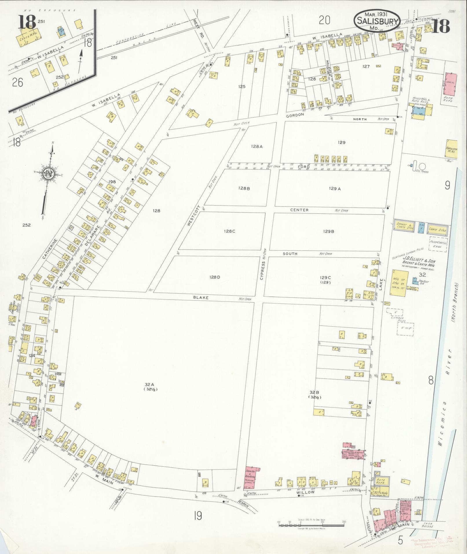 Sanborn Fire Insurance Map from Salisbury, Wicomico County, Maryland (1931), Sheet #0018 - Complete Map Set gallery image, historic Sanborn map, vintage wall art, Maryland Maryland