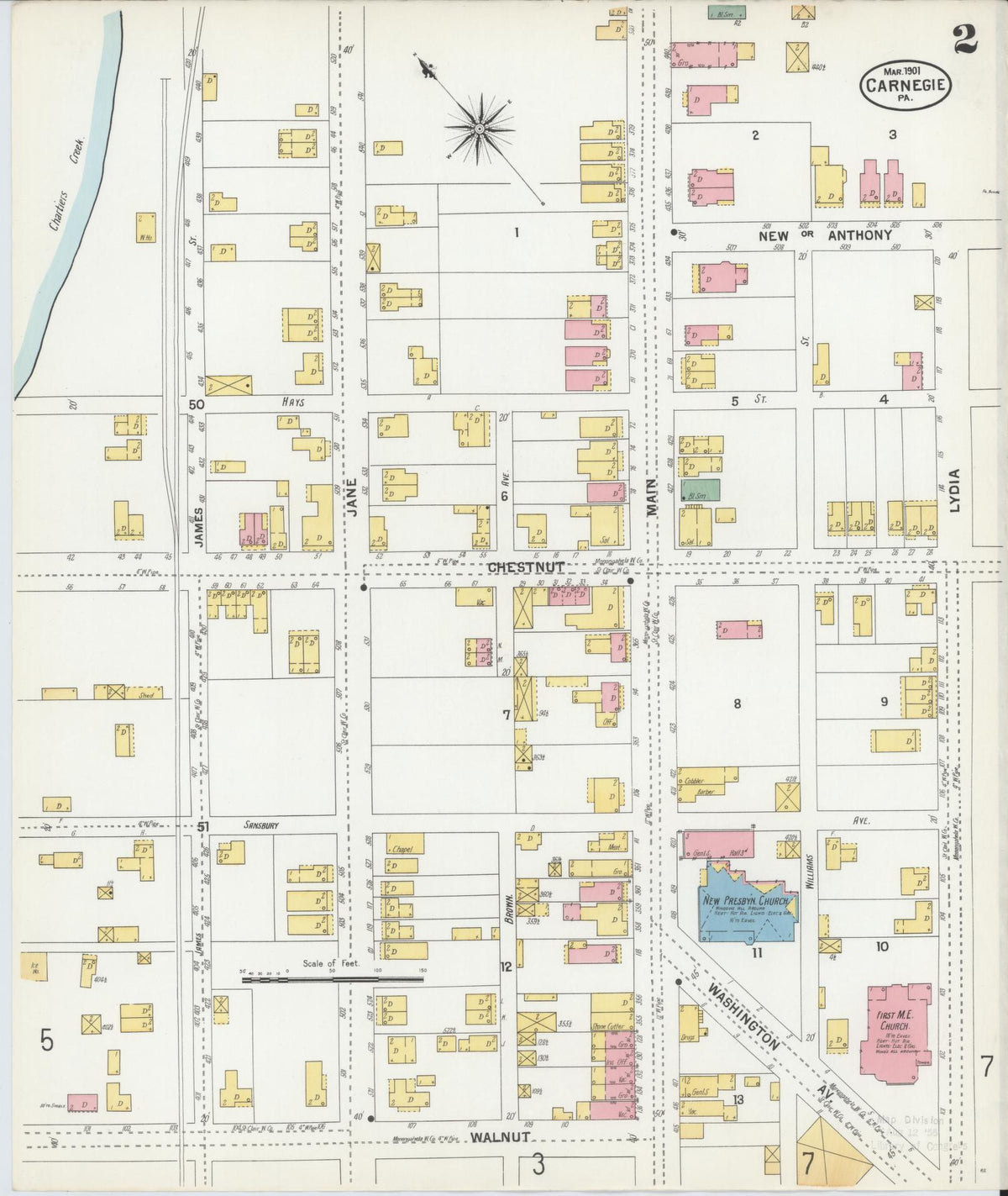 Sanborn Fire Insurance Map from Carnegie, Allegheny County, Pennsylvania (1901), Sheet #0002 - Complete Map Set gallery image, historic Sanborn map, vintage wall art, Pennsylvania Pennsylvania
