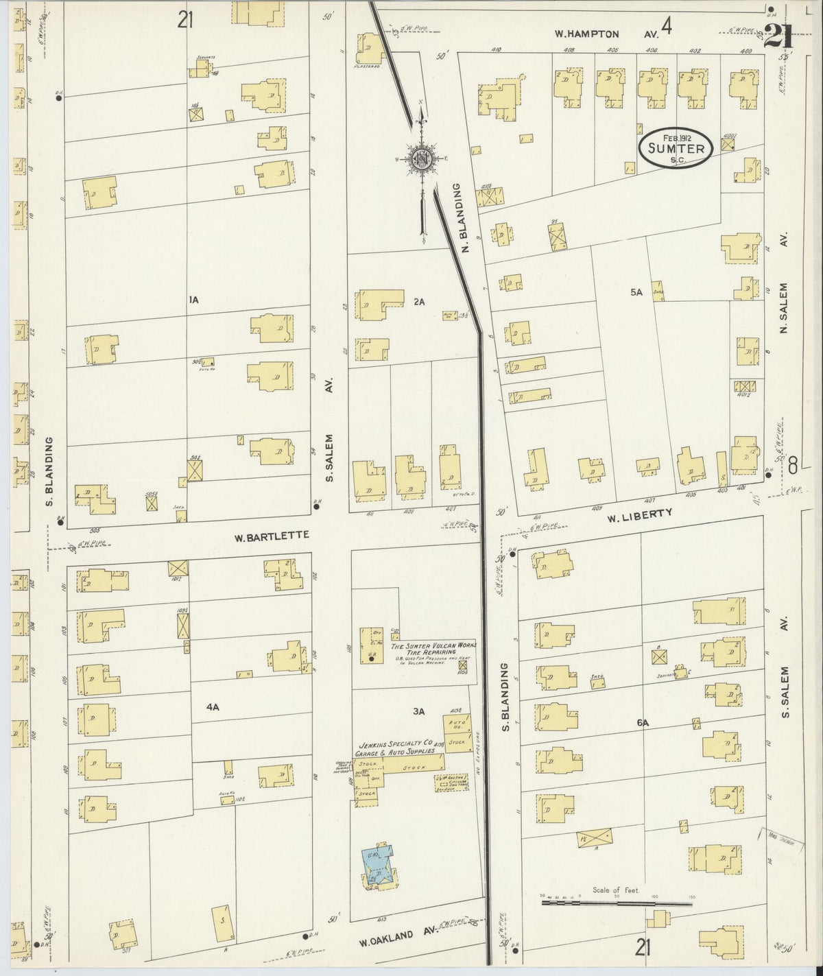 Sanborn Fire Insurance Map from Sumter, Sumter County, South Carolina (1912), Sheet #0021 - Complete Map Set gallery image, historic Sanborn map, vintage wall art, South Carolina South Carolina