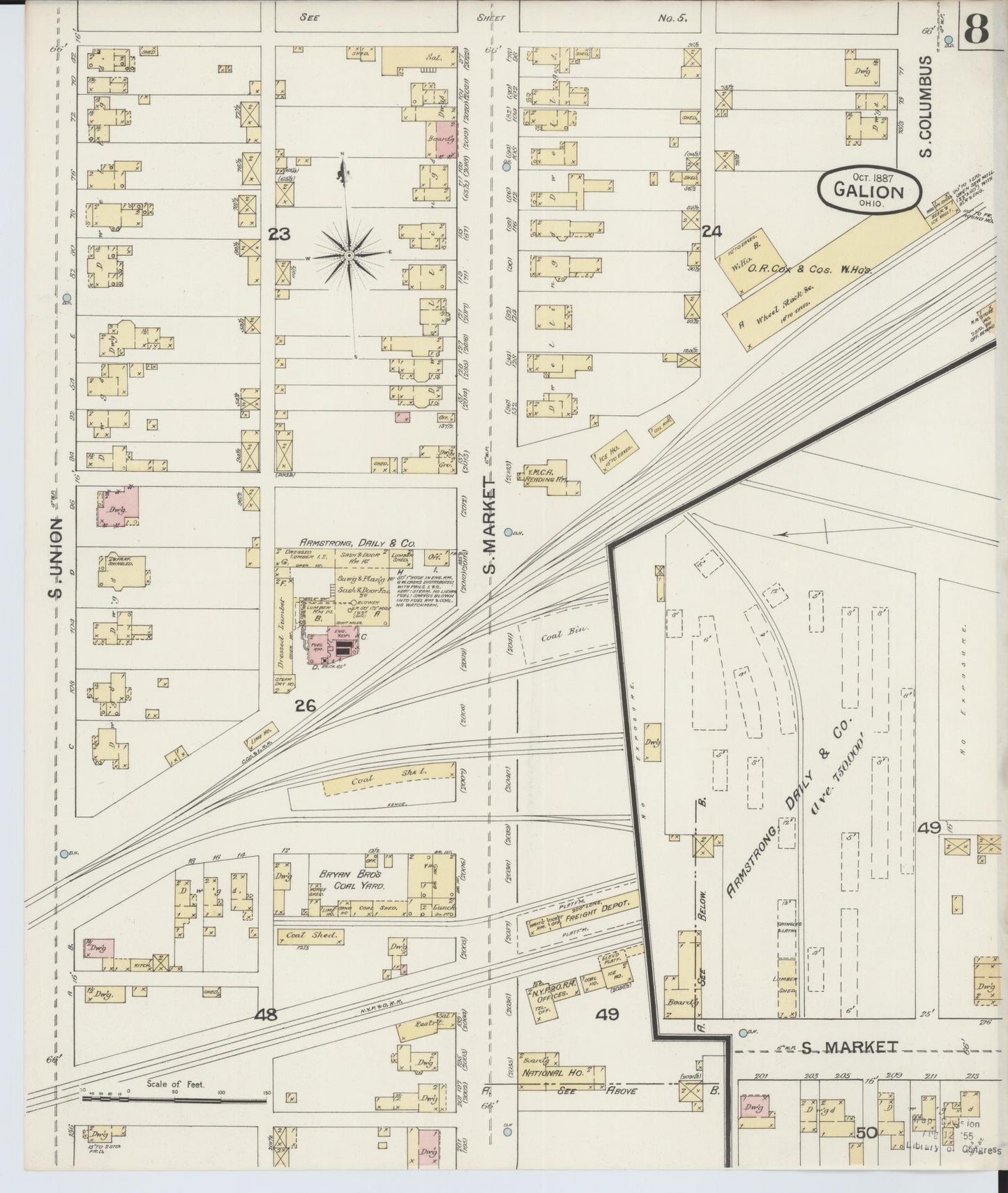 Sanborn Fire Insurance Map from Galion, Crawford County, Ohio (1887), Sheet #0008 - Historic Sanborn Fire Insurance Map Print, vintage old map wall art, antique decor, genealogy gift, Ohio Ohio map