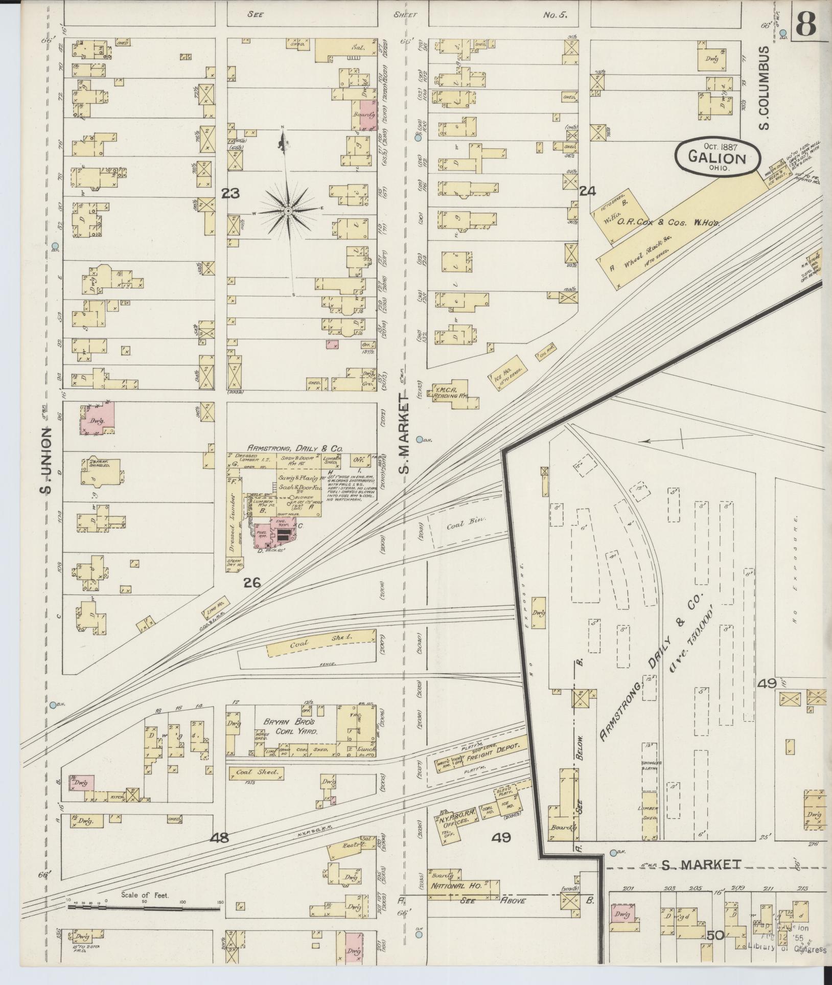 Sanborn Fire Insurance Map from Galion, Crawford County, Ohio (1887), Sheet #0008 - Historic Sanborn Fire Insurance Map Print, vintage old map wall art, antique decor, genealogy gift, Ohio Ohio map