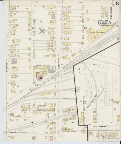 Sanborn Fire Insurance Map from Galion, Crawford County, Ohio (1887), Sheet #0008 - Historic Sanborn Fire Insurance Map Print, vintage old map wall art, antique decor, genealogy gift, Ohio Ohio map