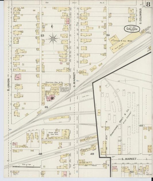 Sanborn Fire Insurance Map from Galion, Crawford County, Ohio (1887), Sheet #0008 - Historic Sanborn Fire Insurance Map Print, vintage old map wall art, antique decor, genealogy gift, Ohio Ohio map