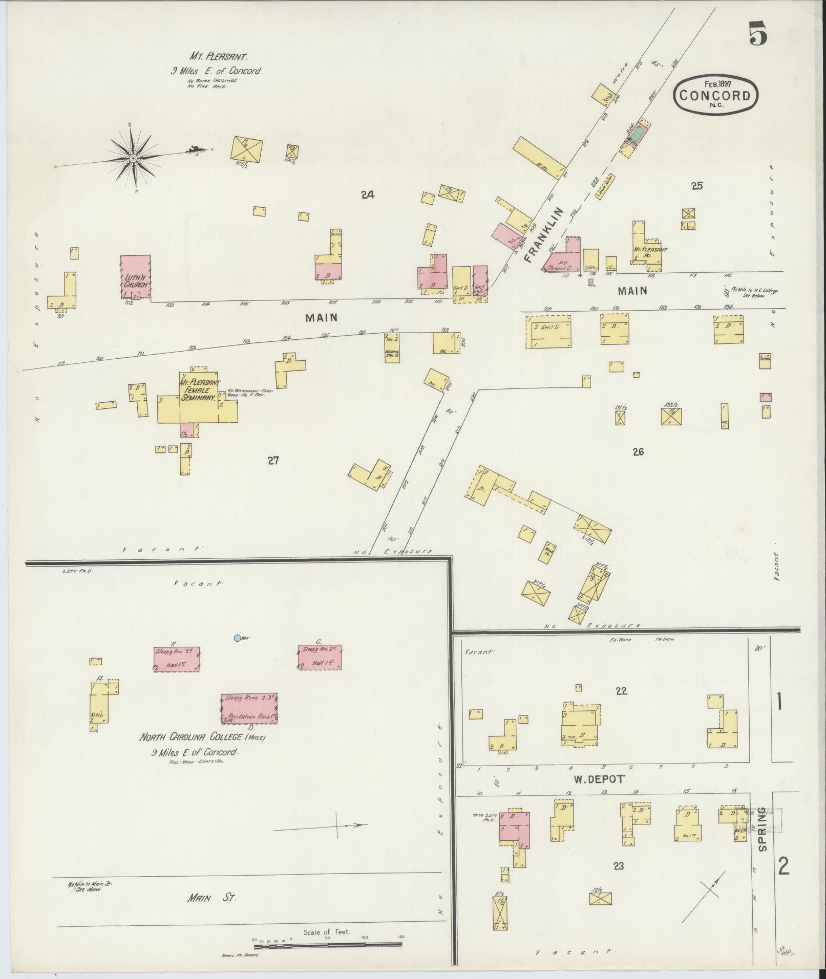 Sanborn Fire Insurance Map from Concord, Cabarrus County, North Carolina (1897), Sheet #0005 - Historic Sanborn Fire Insurance Map Print, vintage old map wall art, antique decor, genealogy gift, North Carolina North Carolina map