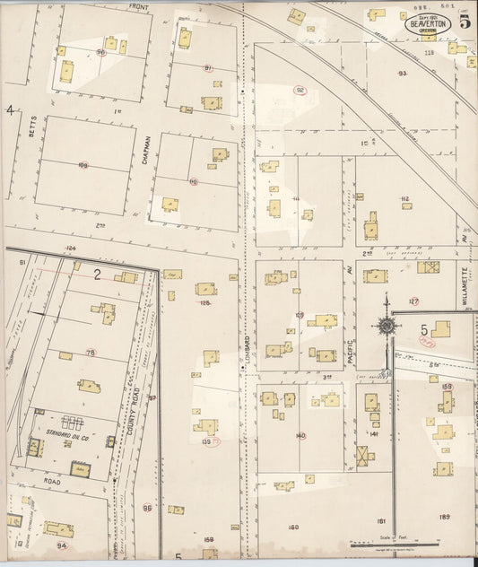 Sanborn Fire Insurance Map from Beaverton, Washington County, Oregon (1931), Sheet #0005 - Historic Sanborn Fire Insurance Map Print, vintage old map wall art, antique decor, genealogy gift, Oregon Oregon map
