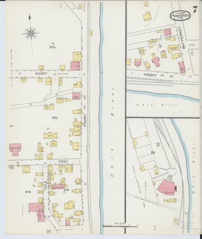 Sanborn Fire Insurance Map from Pomeroy, Meigs County, Ohio (1893), Sheet #0007 - Historic Sanborn Fire Insurance Map Print, vintage old map wall art, antique decor, genealogy gift, Ohio Ohio map