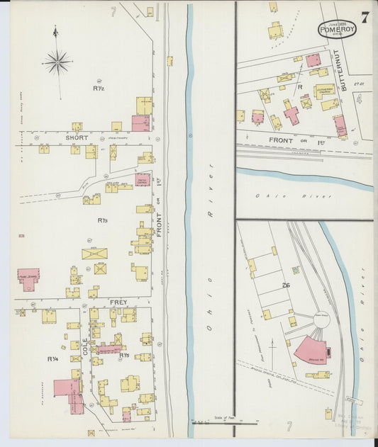 Sanborn Fire Insurance Map from Pomeroy, Meigs County, Ohio (1893), Sheet #0007 - Historic Sanborn Fire Insurance Map Print, vintage old map wall art, antique decor, genealogy gift, Ohio Ohio map