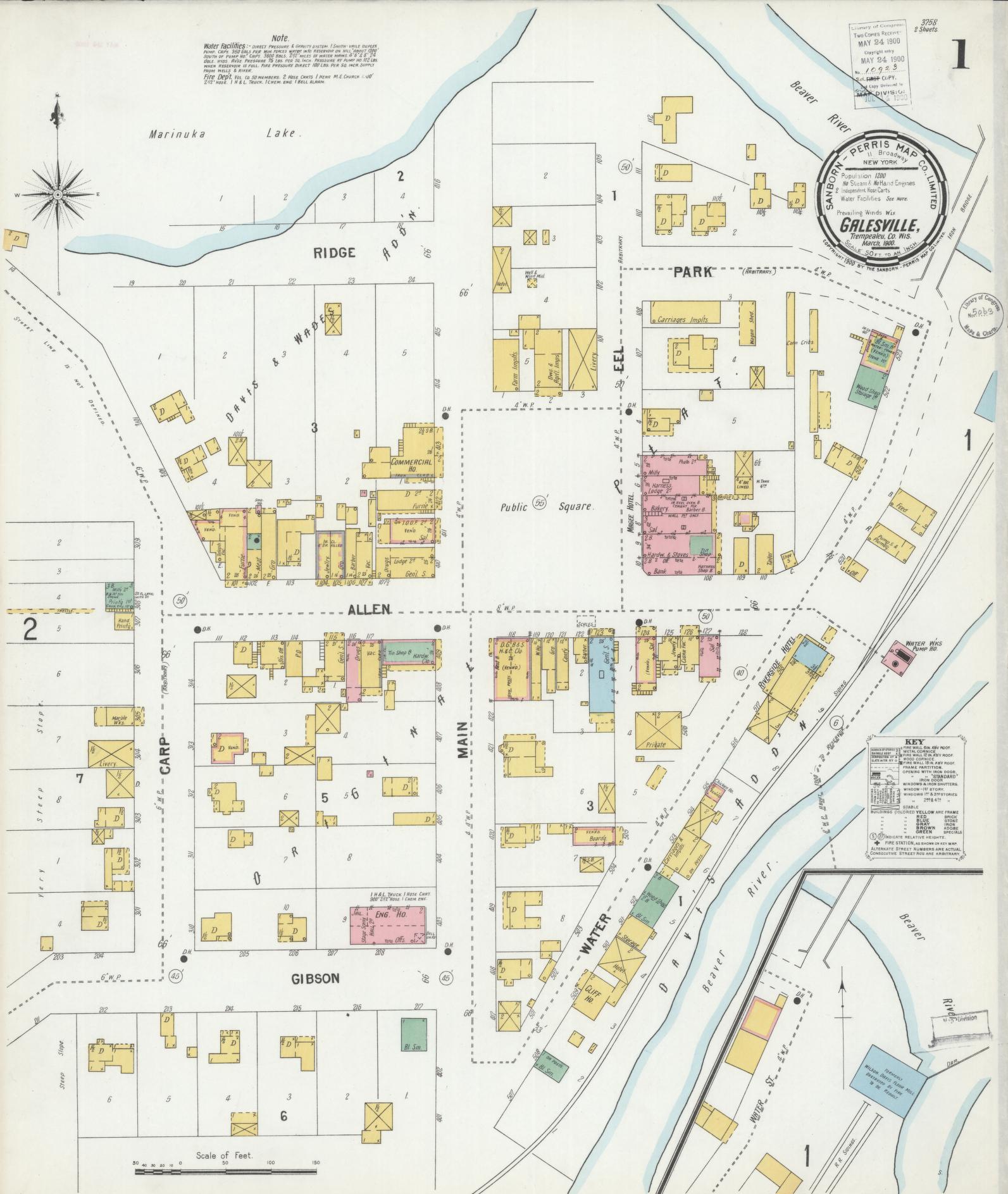 Sanborn Fire Insurance Map from Galesville, Trempealeau County, Wisconsin (1900), Sheet #0001 - Complete Map Set gallery image, historic Sanborn map, vintage wall art, Wisconsin Wisconsin