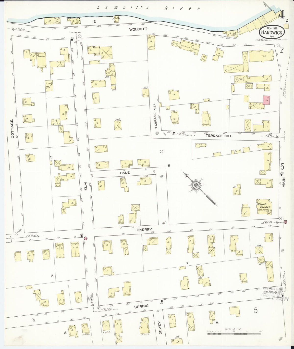 Sanborn Fire Insurance Map from Hardwick, Caledonia County, Vermont (1912), Sheet #0004 - Historic Sanborn Fire Insurance Map Print, vintage old map wall art, antique decor, genealogy gift, Vermont Vermont map