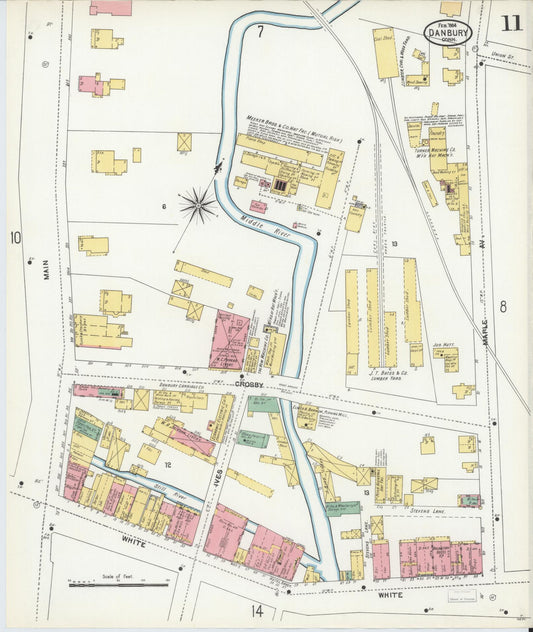Sanborn Fire Insurance Map from Danbury, Fairfield County, Connecticut (1904), Sheet #0011 - Historic Sanborn Fire Insurance Map Print, vintage old map wall art, antique decor, genealogy gift, Connecticut Connecticut map