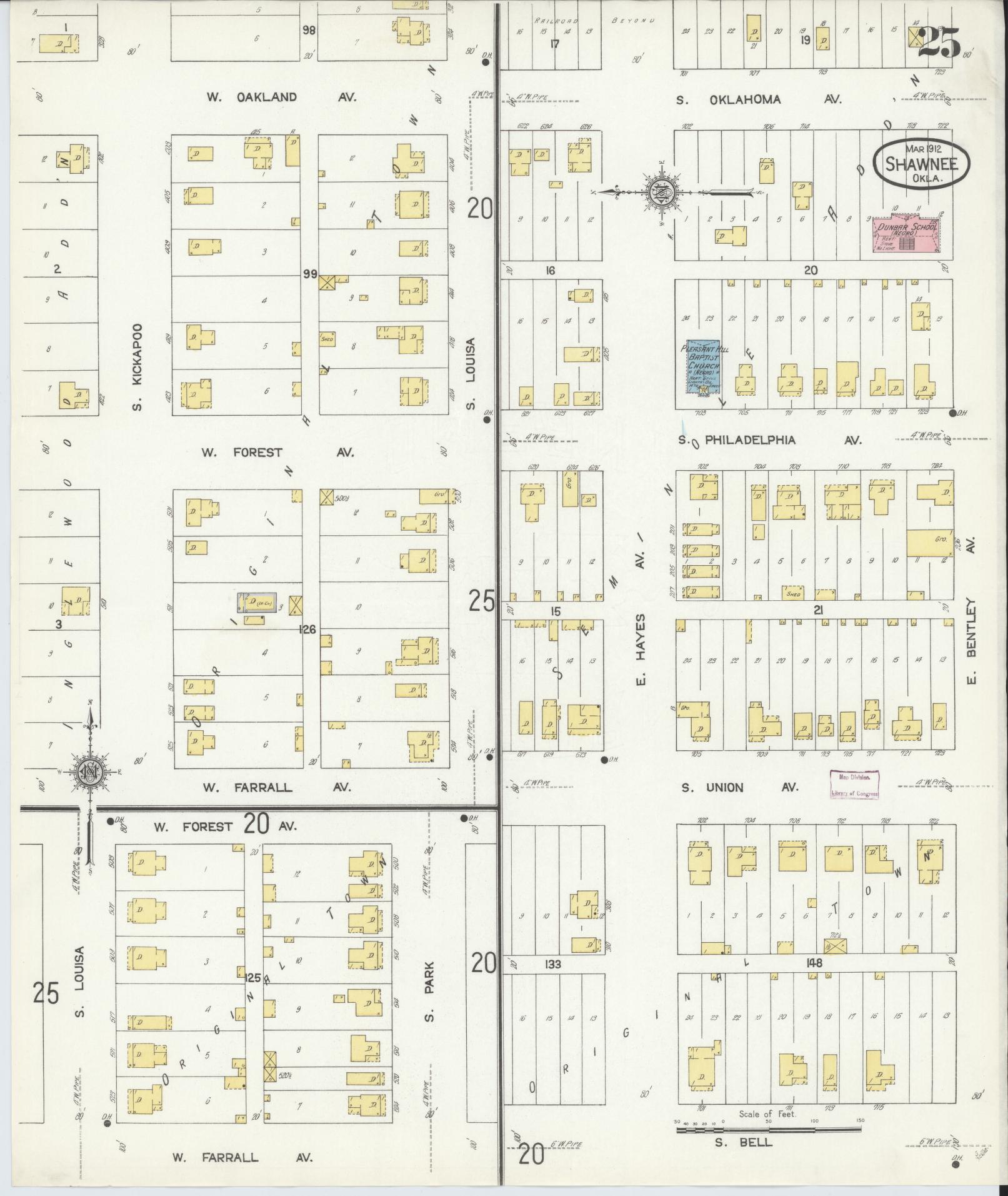 Sanborn Fire Insurance Map from Shawnee, Pottawatomie County, Oklahoma (1912), Sheet #0025 - Complete Map Set gallery image, historic Sanborn map, vintage wall art, Oklahoma Oklahoma