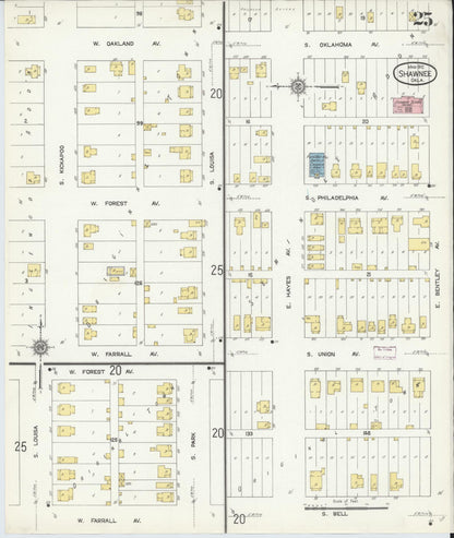 Sanborn Fire Insurance Map from Shawnee, Pottawatomie County, Oklahoma (1912), Sheet #0025 - Complete Map Set gallery image, historic Sanborn map, vintage wall art, Oklahoma Oklahoma