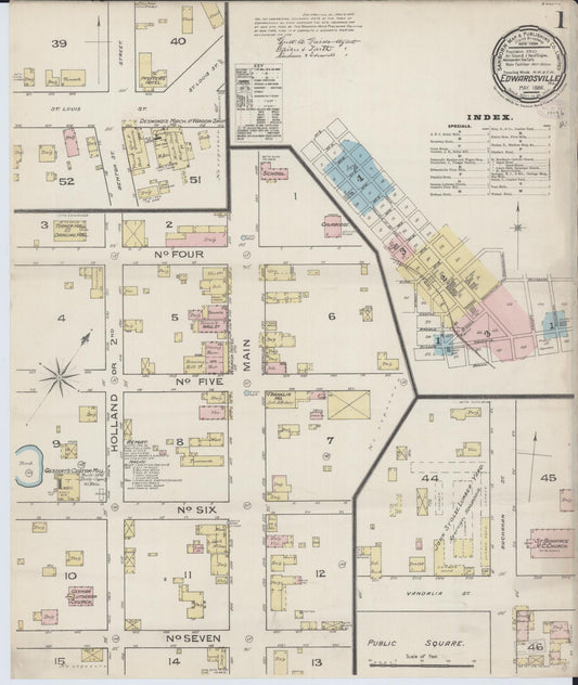 Sanborn Fire Insurance Map from Edwardsville, Madison County, Illinois (1886), Sheet #0001 - Historic Sanborn Fire Insurance Map Print, vintage old map wall art, antique decor, genealogy gift, Illinois Illinois map
