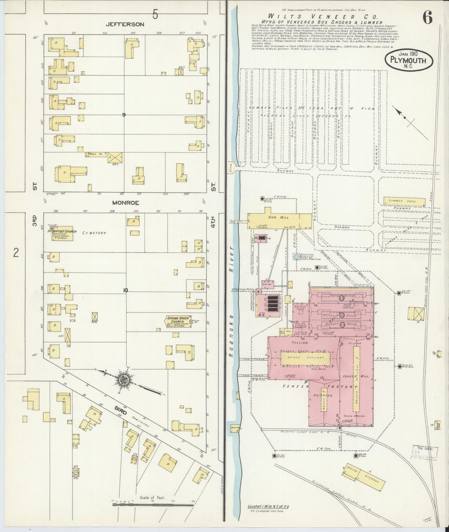 Sanborn Fire Insurance Map from Plymouth, Washington County, North Carolina (1910), Sheet #0006 - Complete Map Set gallery image, historic Sanborn map, vintage wall art, North Carolina North Carolina