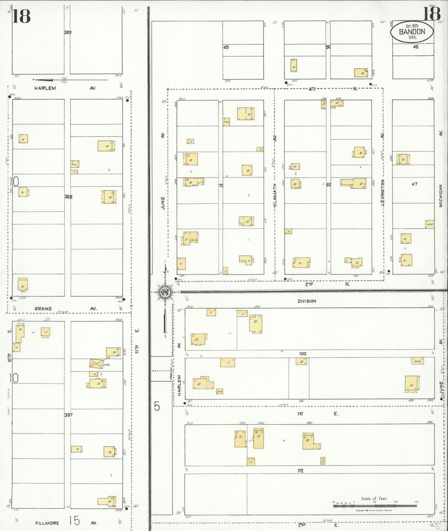 Sanborn Fire Insurance Map from Bandon, Coos County, Oregon (1925), Sheet #0018 - Complete Map Set gallery image, historic Sanborn map, vintage wall art, Oregon Oregon