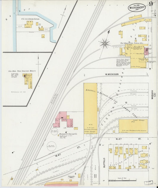 Sanborn Fire Insurance Map from Michigan City, La Porte County, Indiana (1899), Sheet #0009 - Historic Sanborn Fire Insurance Map Print, vintage old map wall art, antique decor, genealogy gift, Michigan Michigan map