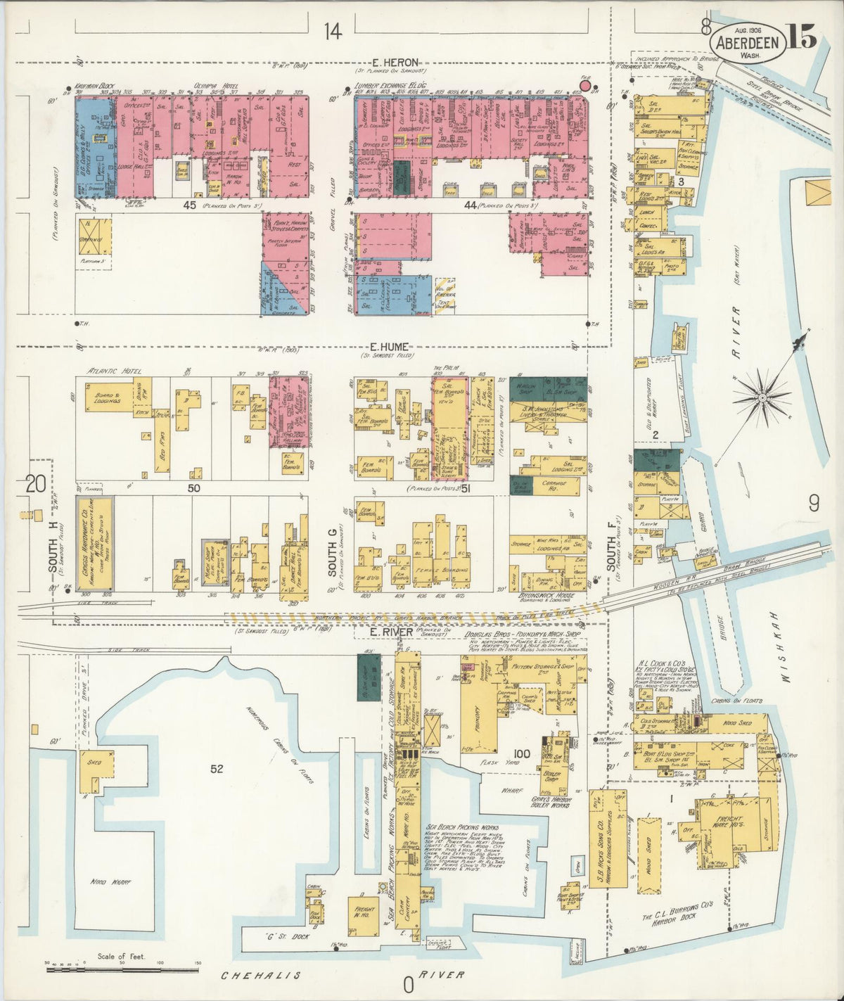 Sanborn Fire Insurance Map from Aberdeen, Grays Harbor County, Washington (1906), Sheet #0015 - Complete Map Set gallery image, historic Sanborn map, vintage wall art, Washington Washington
