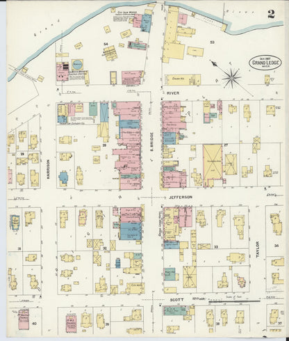 Sanborn Fire Insurance Map from Grand Ledge, Eaton County, Michigan (1907), Sheet #0002 - Historic Sanborn Fire Insurance Map Print, vintage old map wall art, antique decor, genealogy gift, Michigan Michigan map