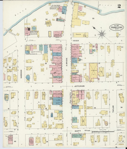 Sanborn Fire Insurance Map from Grand Ledge, Eaton County, Michigan (1907), Sheet #0002 - Historic Sanborn Fire Insurance Map Print, vintage old map wall art, antique decor, genealogy gift, Michigan Michigan map