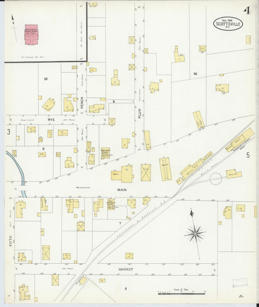 Sanborn Fire Insurance Map from Scottsville, Allen County, Kentucky (1908), Sheet #0004 - Historic Sanborn Fire Insurance Map Print, vintage old map wall art, antique decor, genealogy gift, Kentucky Kentucky map