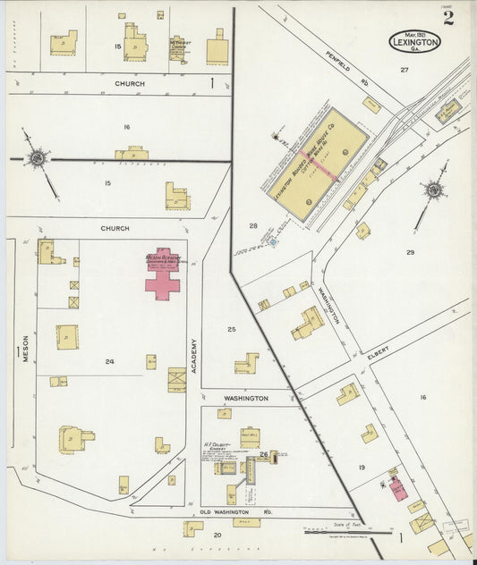 Sanborn Fire Insurance Map from Lexington, Oglethorpe County, Georgia (1921), Sheet #0002 - Historic Sanborn Fire Insurance Map Print, vintage old map wall art, antique decor, genealogy gift, Georgia Georgia map