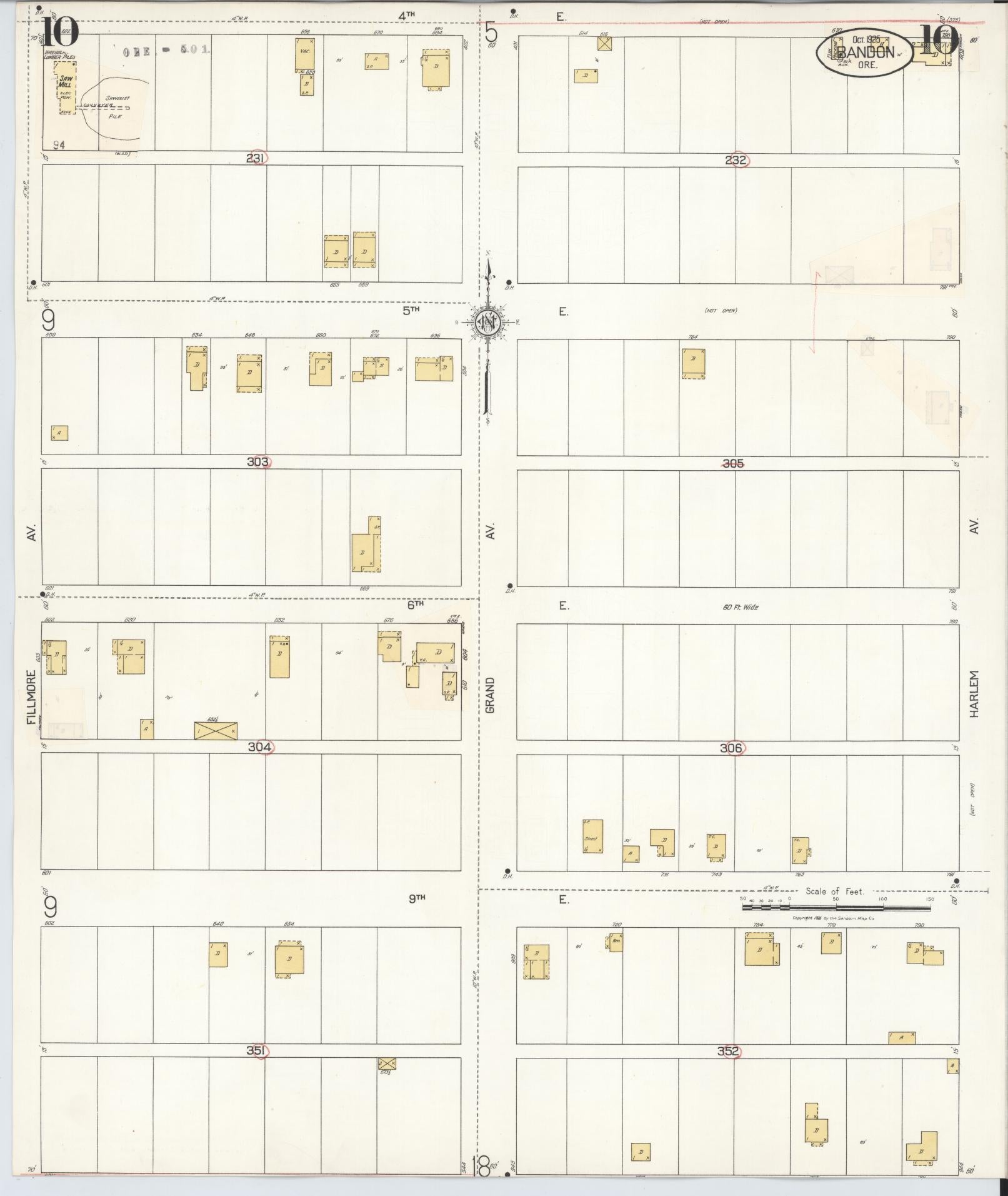 Sanborn Fire Insurance Map from Bandon, Coos County, Oregon (1931), Sheet #0010 - Complete Map Set gallery image, historic Sanborn map, vintage wall art, Oregon Oregon