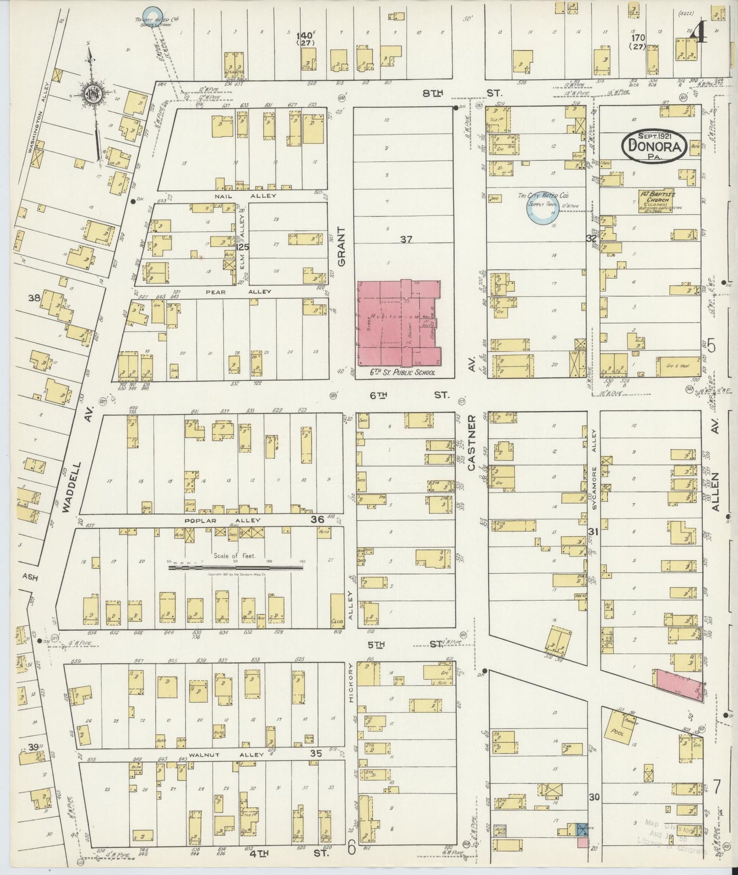 Sanborn Fire Insurance Map from Donora, Washington County, Pennsylvania (1921), Sheet #0004 - Historic Sanborn Fire Insurance Map Print, vintage old map wall art, antique decor, genealogy gift, Pennsylvania Pennsylvania map