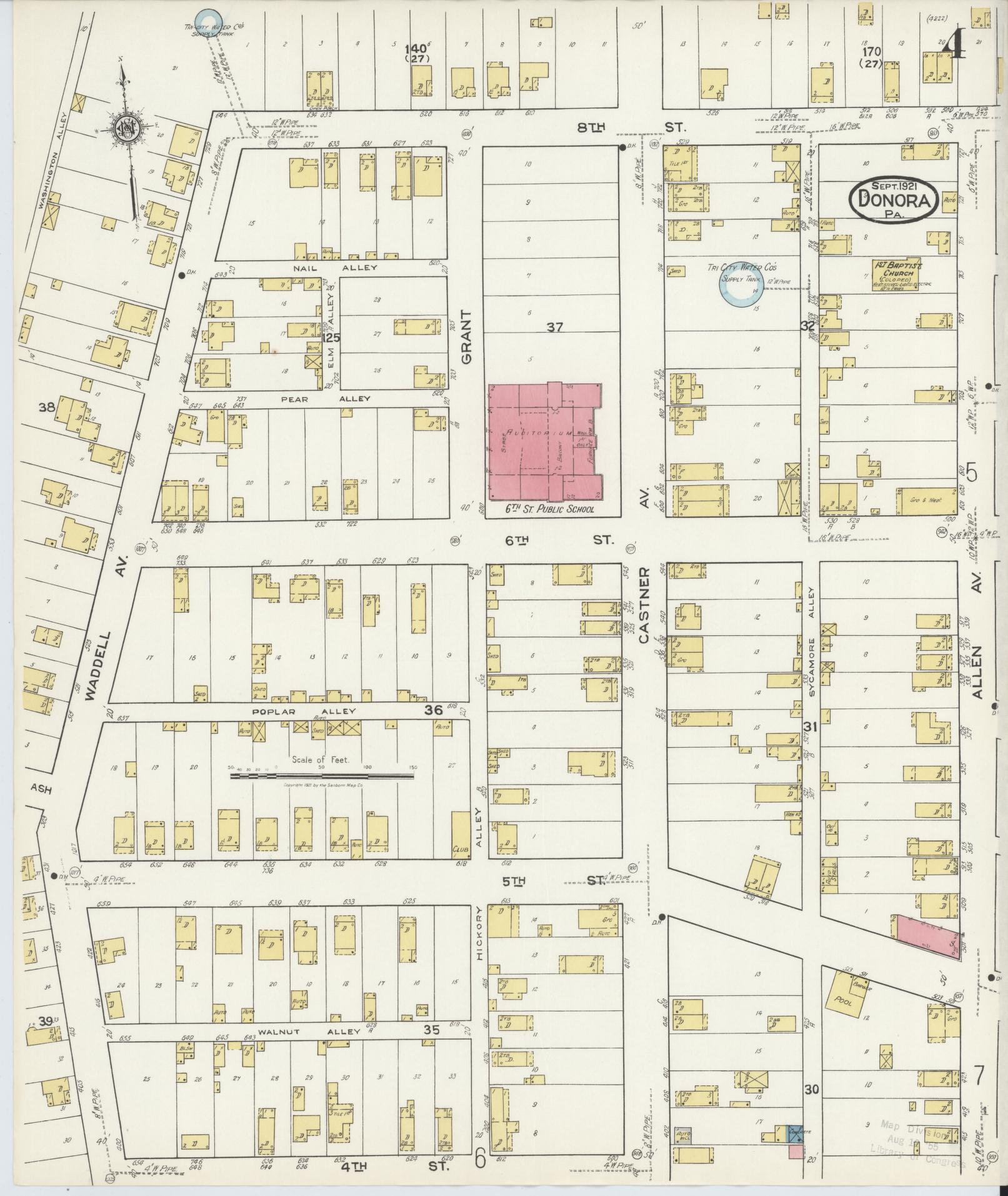 Sanborn Fire Insurance Map from Donora, Washington County, Pennsylvania (1921), Sheet #0004 - Historic Sanborn Fire Insurance Map Print, vintage old map wall art, antique decor, genealogy gift, Pennsylvania Pennsylvania map