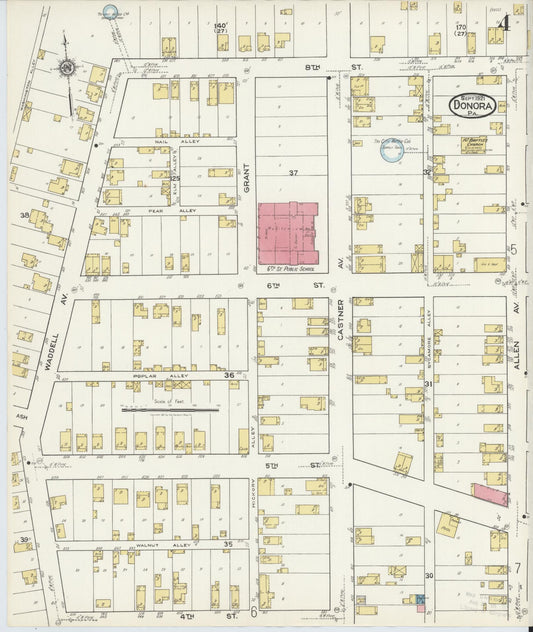 Sanborn Fire Insurance Map from Donora, Washington County, Pennsylvania (1921), Sheet #0004 - Historic Sanborn Fire Insurance Map Print, vintage old map wall art, antique decor, genealogy gift, Pennsylvania Pennsylvania map
