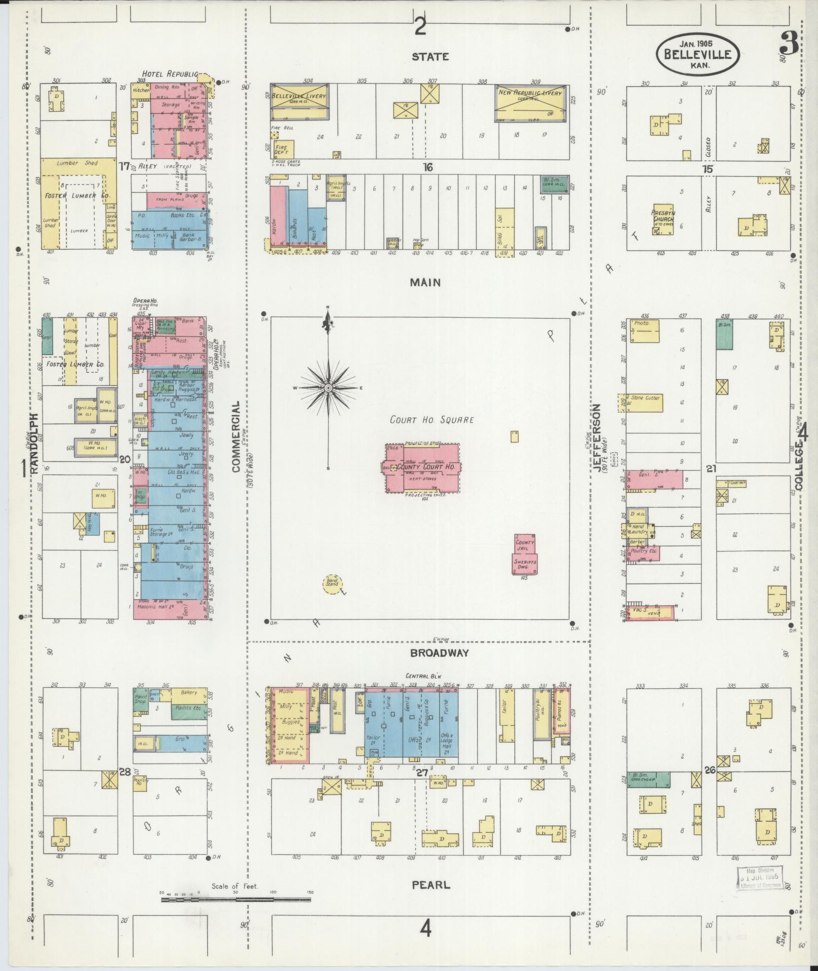 Sanborn Fire Insurance Map from Belleville, Republic County, Kansas (1905), Sheet #0003 - Historic Sanborn Fire Insurance Map Print, vintage old map wall art, antique decor, genealogy gift, Kansas Kansas map