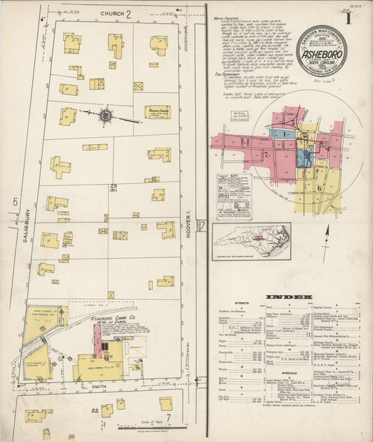Sanborn Fire Insurance Map from Asheboro, Randolph County, North Carolina (1922), Sheet #0001 - Complete Map Set gallery image, historic Sanborn map, vintage wall art, North Carolina North Carolina